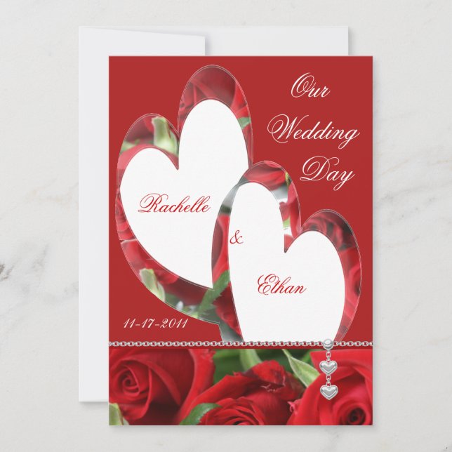 Deux invitations de mariage de rose rouge de (Devant)