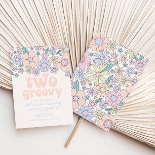 Deux invitations groovy rétro florales pour le 2èm