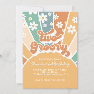 Deux invitations groovy rétro soleil arc-en-ciel D