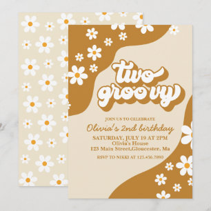 Deux invitations rétro groovy Daisy pour un 2ème a