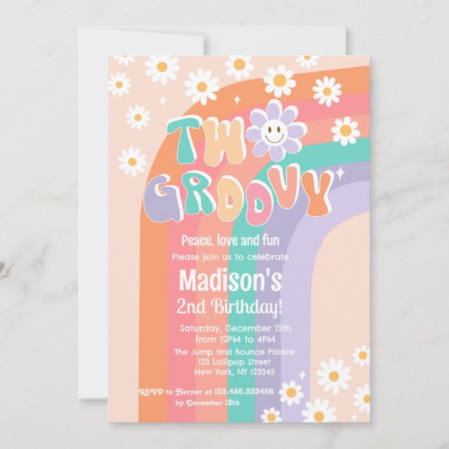 Deux invitations Super Boho Daisy 2e anniversaire (Devant)