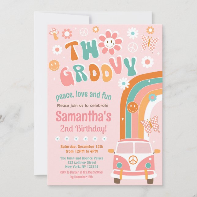 Deux invitations Super Boho Retro 2e anniversaire (Devant)