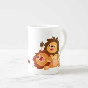 Deux Jolies caricatures Lions Bone China Mug