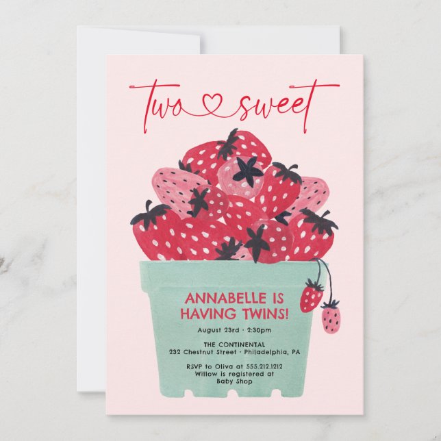 Deux Jumeaux doux Baby shower Invitation fraise (Devant)