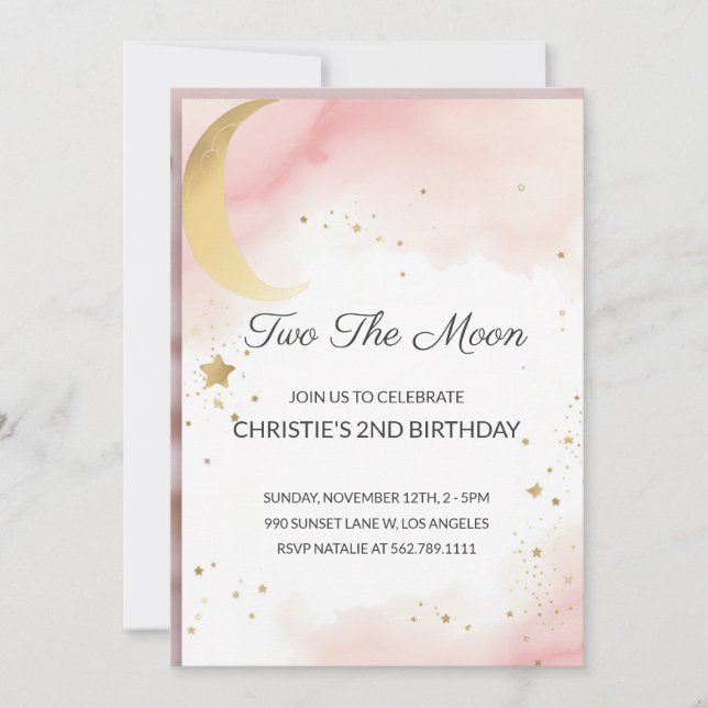 Deux La Lune : 2e Invitation Anniversaire Rose, Or (Devant)