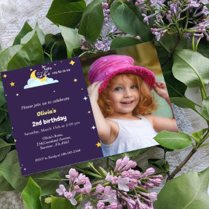 Deux la lune 2ème anniversaire fille invitation