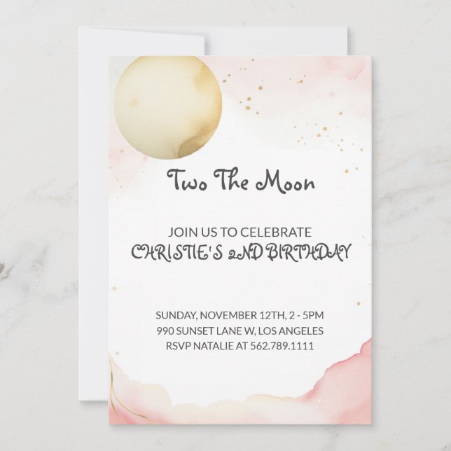 Deux La Lune 2ème Fille Invitation Anniversaire (Devant)
