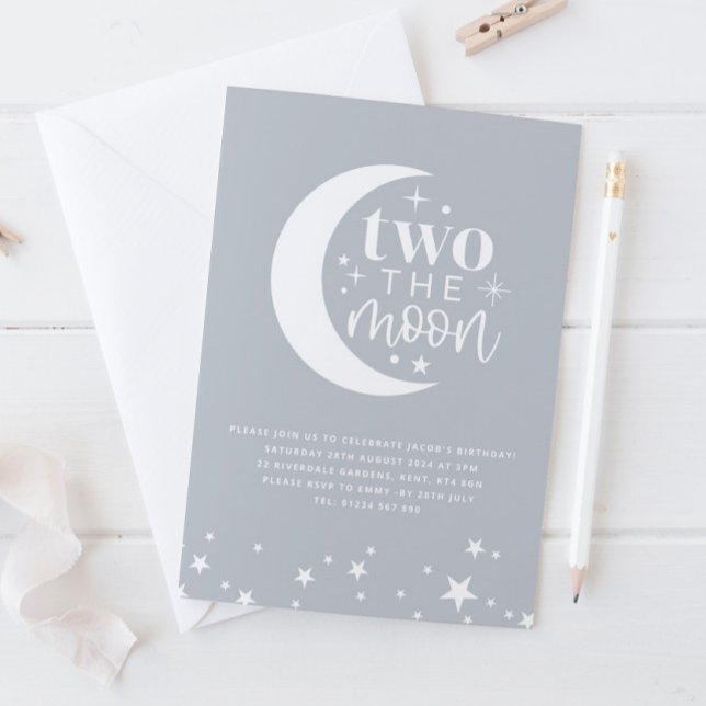 Deux La Lune Bleu Invitation Anniversaire (Créateur téléchargé)