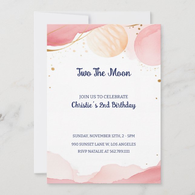 Deux La Lune Fille 2e Invitation de fête d'anniver (Devant)