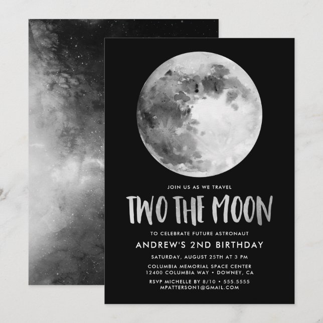 Deux La Lune | Invitation de fête d'anniversaire (Devant / Derrière)