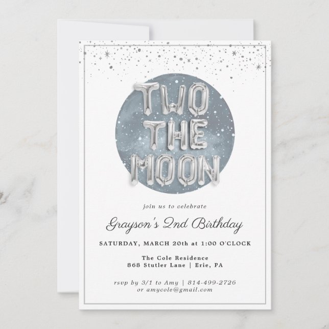 Deux la Lune | Invitation de fête du 2e anniversai (Devant)