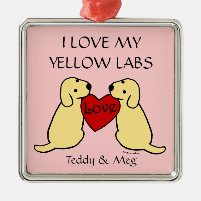 Deux Labradors jaune avec des ornements d'amour (Devant)