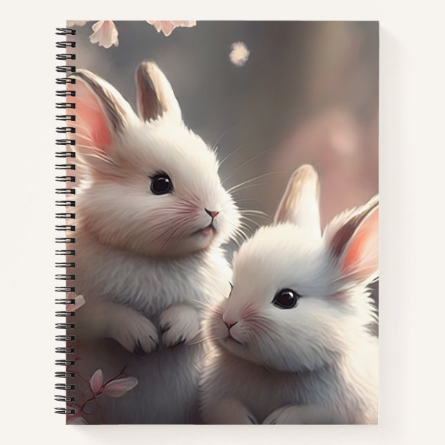 Deux lapins mignons avec Carnet spiral sakura (Devant)
