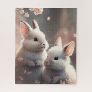 Deux lapins mignons avec Sakura Jigsaw Puzzle