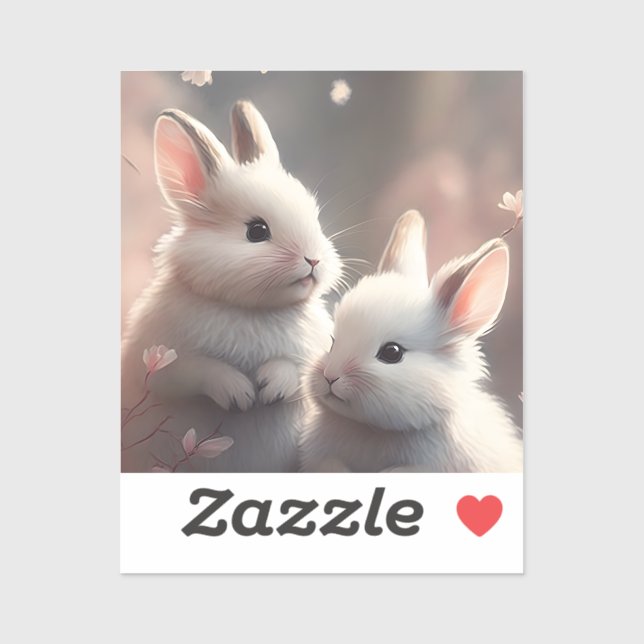 Deux lapins mignons Sticker en vinyle coupé sur me (Feuille)