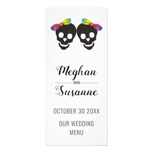 Deux mariées au crâne, arcs carte de menu mariage  (Devant)