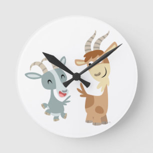 Deux mignonnes Happy Cartoon Chèvres Horloge mural