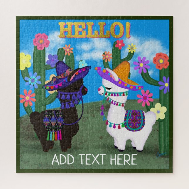 Deux Mignonnes Llamas Dites Bonjour ! Puzzle (Vertical)
