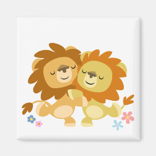 Deux mignons Lions Cartoon Aimant Tango