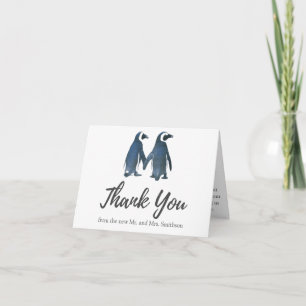 Deux mignons pingouins   Merci Mariage romantique