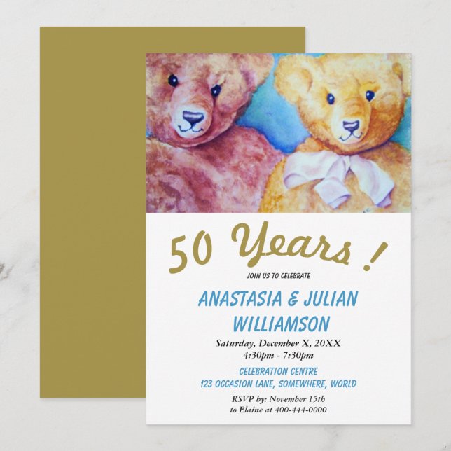 DEUX NOUNOURS 50 ANS ENSEMBLE INVITATION PARTI (Devant / Derrière)