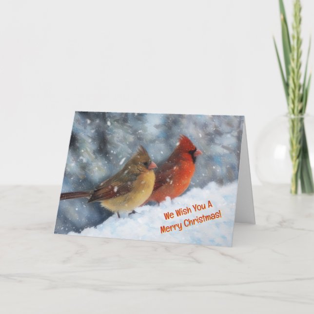 Deux Oiseaux Cardinaux Couple Carte de Noël mignon (Devant)