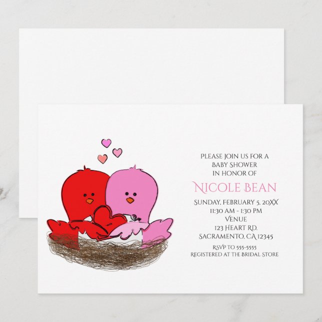 Deux Oiseaux de Saint Valentin Invitations de douc (Devant / Derrière)