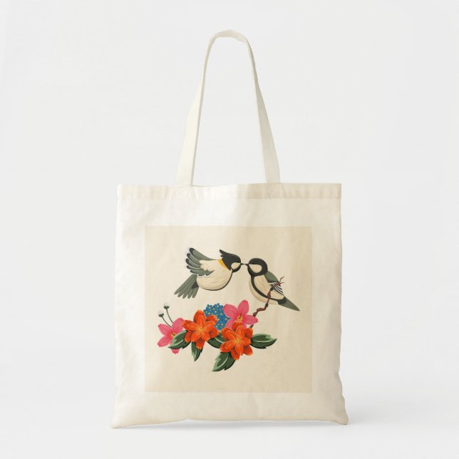 Deux oiseaux et fleurs - Sac fourre-tout inspiré d (Devant)