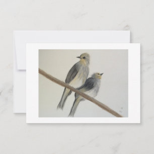 Deux oiseaux gris jaune Carte de remerciement plat