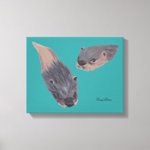 Deux Otters Peinture Toile Enveloppée