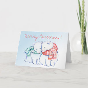Deux Ours Polaires Joyeuse carte de voeux de Noël