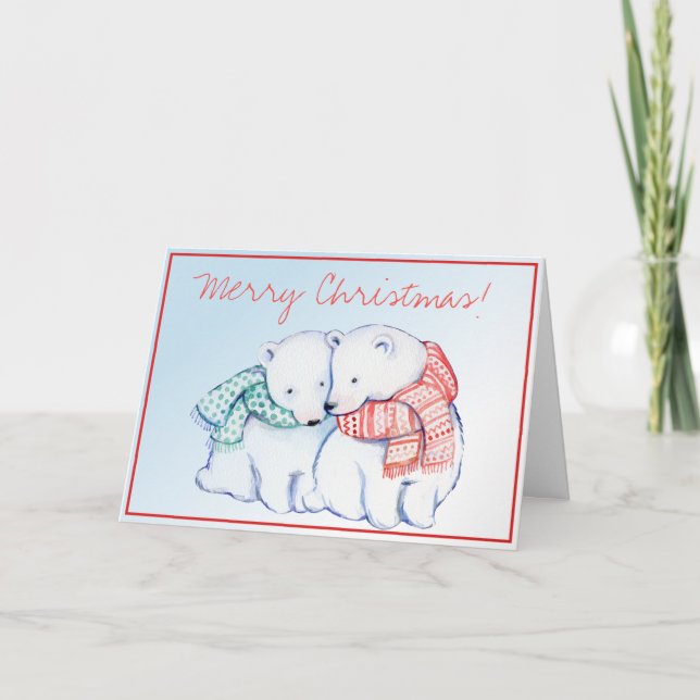 Deux Ours Polaires Joyeuse carte de voeux de Noël (Devant)