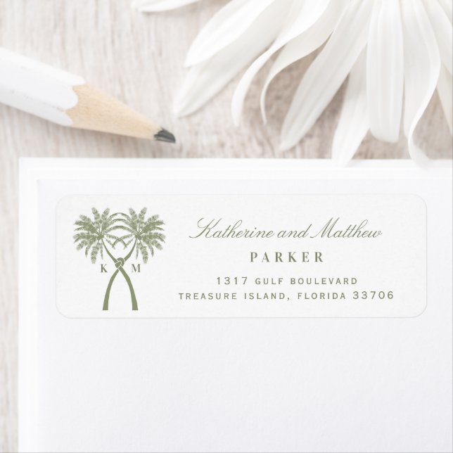 Deux palmiers noués Tropical Mariage Adresse (En situation)