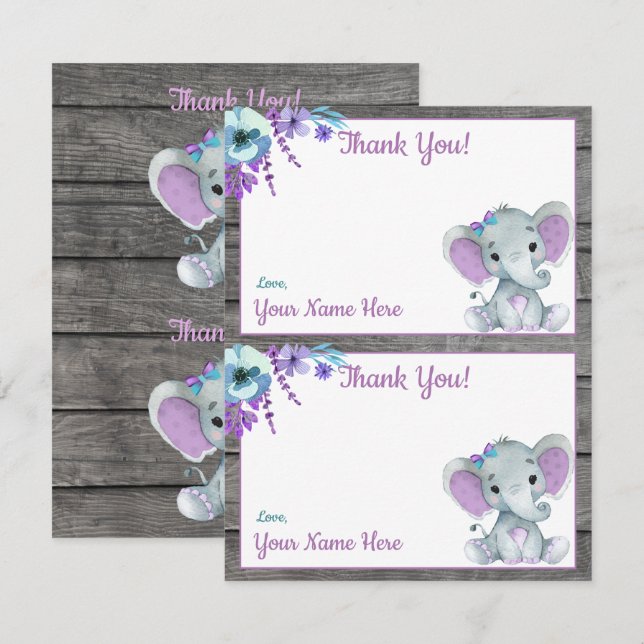 Deux par page Merci Cartes Elephant Girl Douche (Devant / Derrière)