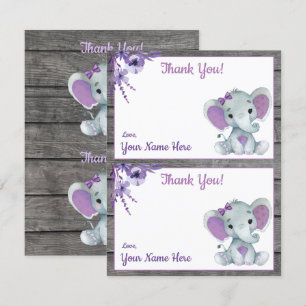 Deux par page Merci Cartes Elephant Purple