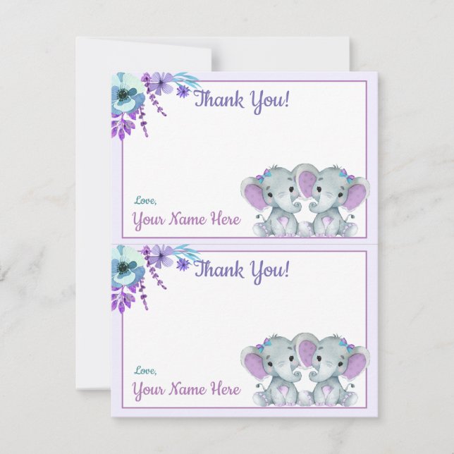 Deux par page Merci Cartes Elephant Twin Douche (Devant)