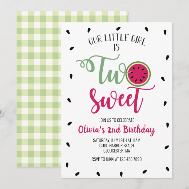 Deux pastèques douces Invitation du 2e anniversair (Devant / Derrière)
