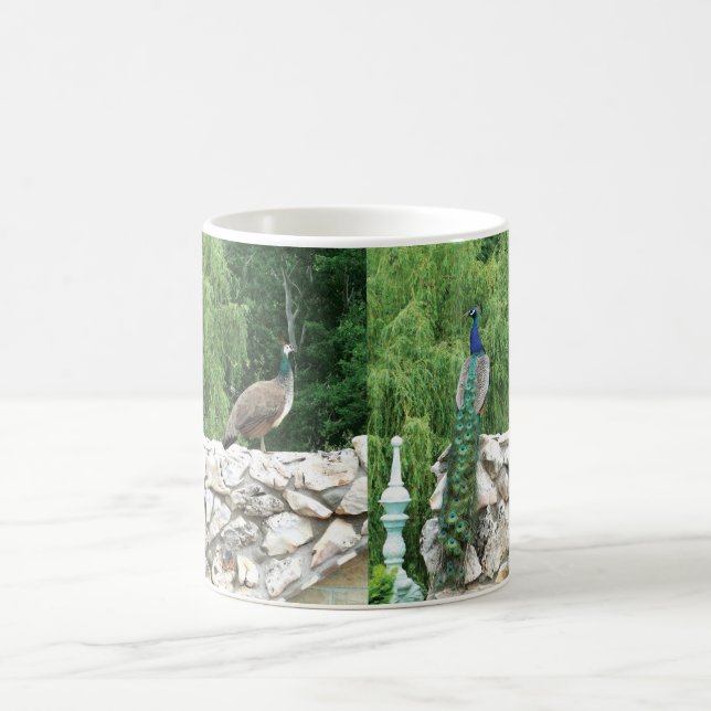 Deux Peacock Garden Photo White Mug (Centre)