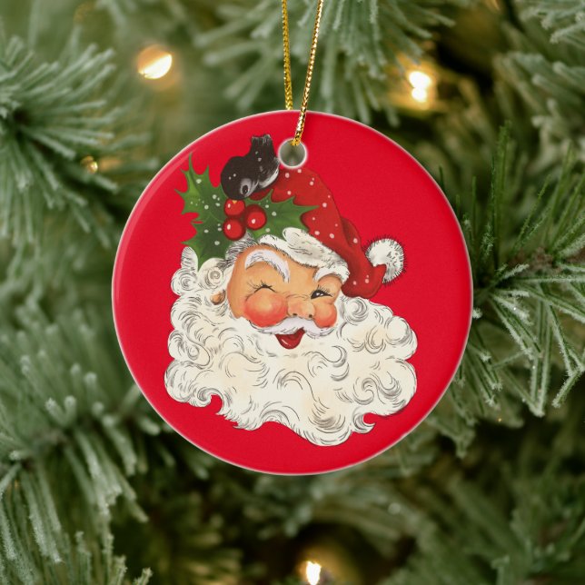Deux père Noël souriant visage céramique ornement (Arbre)