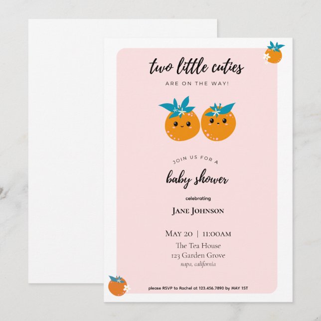Deux petites cuties Twins Baby shower Invitation (Devant / Derrière)