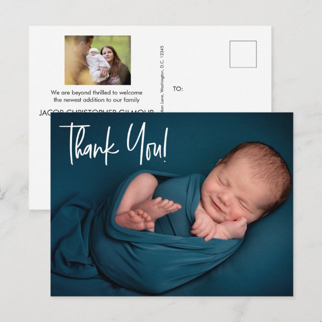 Deux Photos Baby Boy douche merci Carte postale (Devant / Derrière)