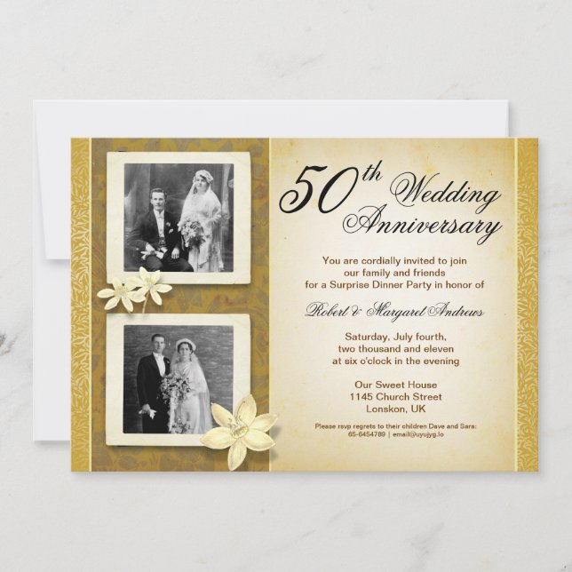 deux photos mariage anniversaire invitations (Devant)