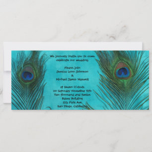 Deux plumes Aqua Peacock Faire-part de mariage