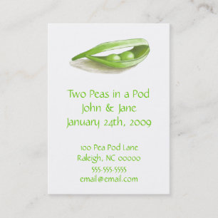 Deux pois dans des cartes d'addess d'un mariage de