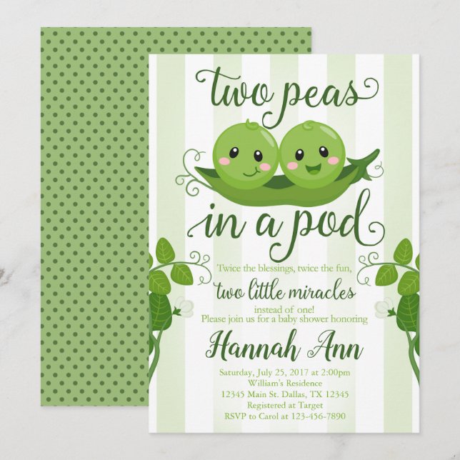 Deux pois dans un Baby shower de pois Invitation P (Devant / Derrière)