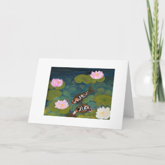 Deux poissons de Koi et fleurs de Lotus. Carte de