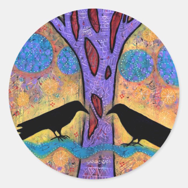 Deux Ravens Sit & Reflet sur Stickers Vie (Devant)
