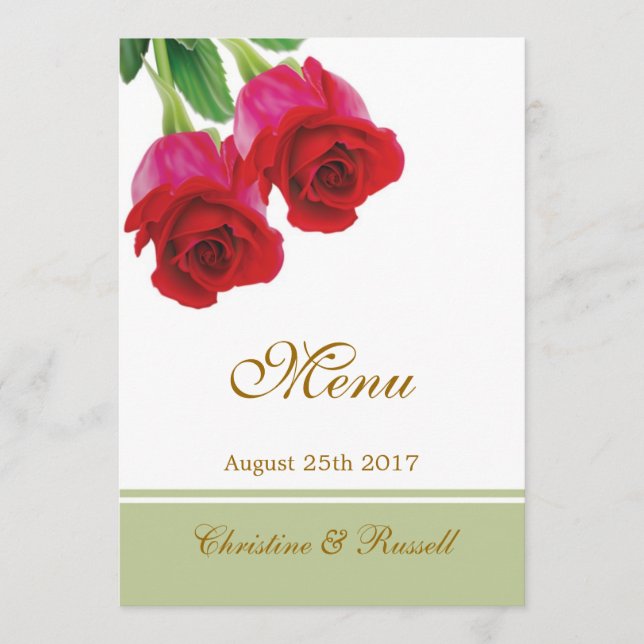 Deux roses rouges Menu d'invitation de mariage (Devant)