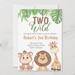 Deux Safari sauvage Giraffe Lion Invitation Annive