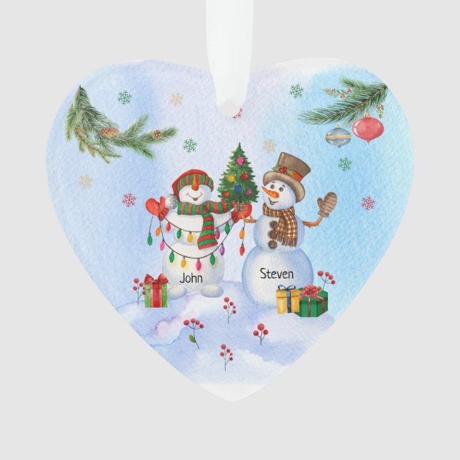 Deux Snowmen à lunettes lors d'un Noël enneigé (devant)